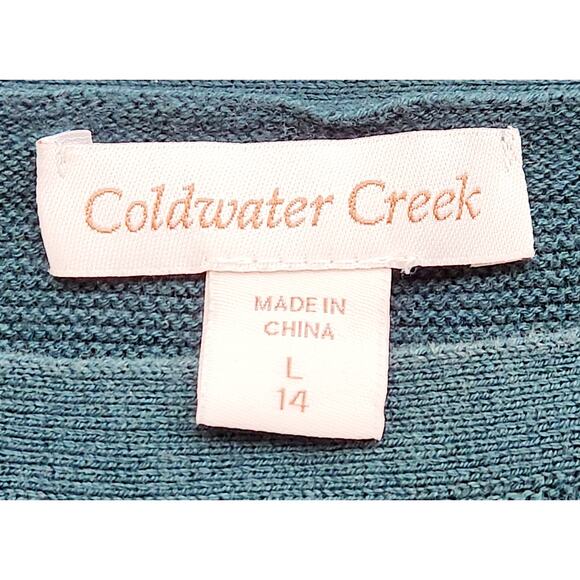 Coldwater Creek Green Blue Tight Knit Wool Blend Boat Neck Sweater L 14 Soft - Picture 4 of 5